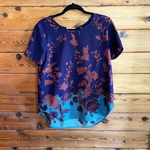 Le Lis Blue Floral Blouse Medium